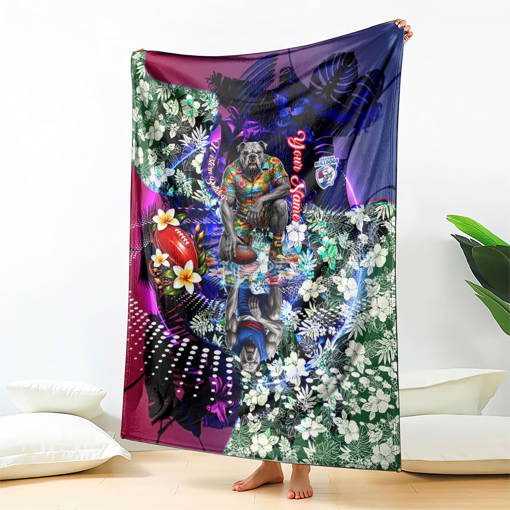 Personalized Western Bulldogs Football Blanket Tropical Hibiscus Flowers - Pacific Fusion Style