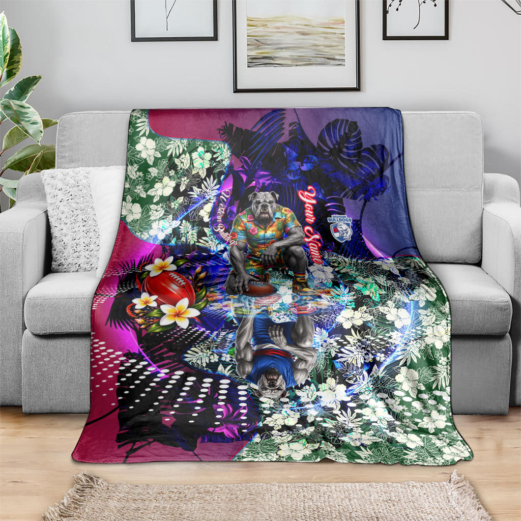 Personalized Western Bulldogs Football Blanket Tropical Hibiscus Flowers - Pacific Fusion Style