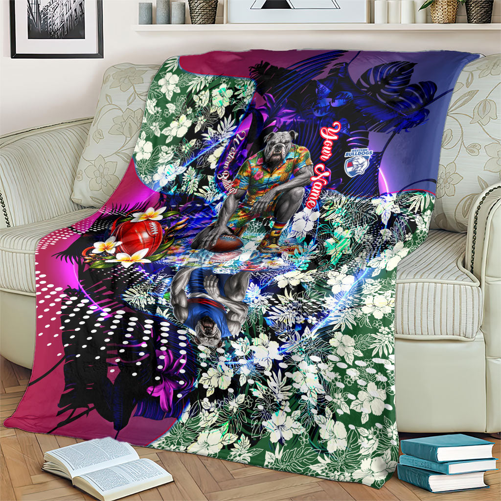 Personalized Western Bulldogs Football Blanket Tropical Hibiscus Flowers - Pacific Fusion Style