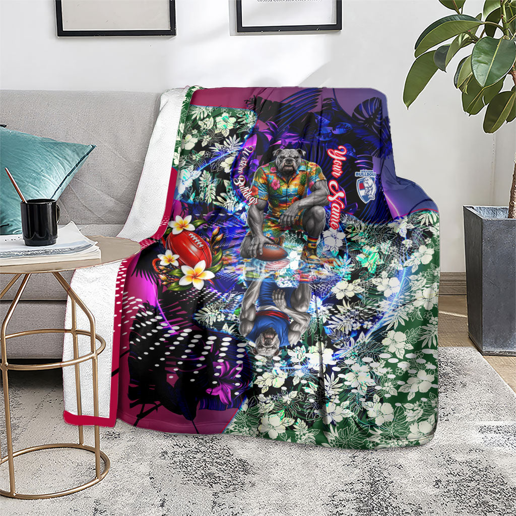 Personalized Western Bulldogs Football Blanket Tropical Hibiscus Flowers - Pacific Fusion Style