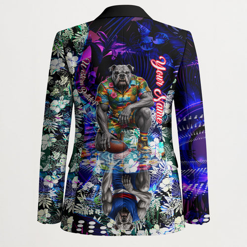 Personalized Western Bulldogs Football Blazer Tropical Hibiscus Flowers - Pacific Fusion Style