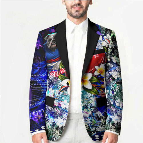 Personalized Western Bulldogs Football Blazer Tropical Hibiscus Flowers - Pacific Fusion Style