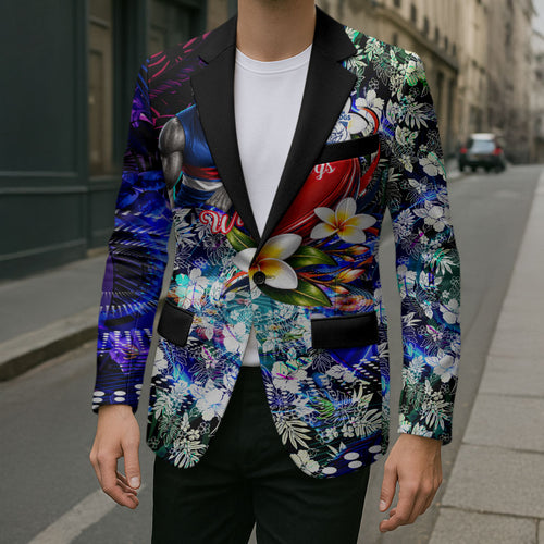 Personalized Western Bulldogs Football Blazer Tropical Hibiscus Flowers - Pacific Fusion Style