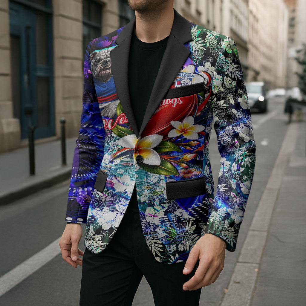 Personalized Western Bulldogs Football Blazer Tropical Hibiscus Flowers - Pacific Fusion Style
