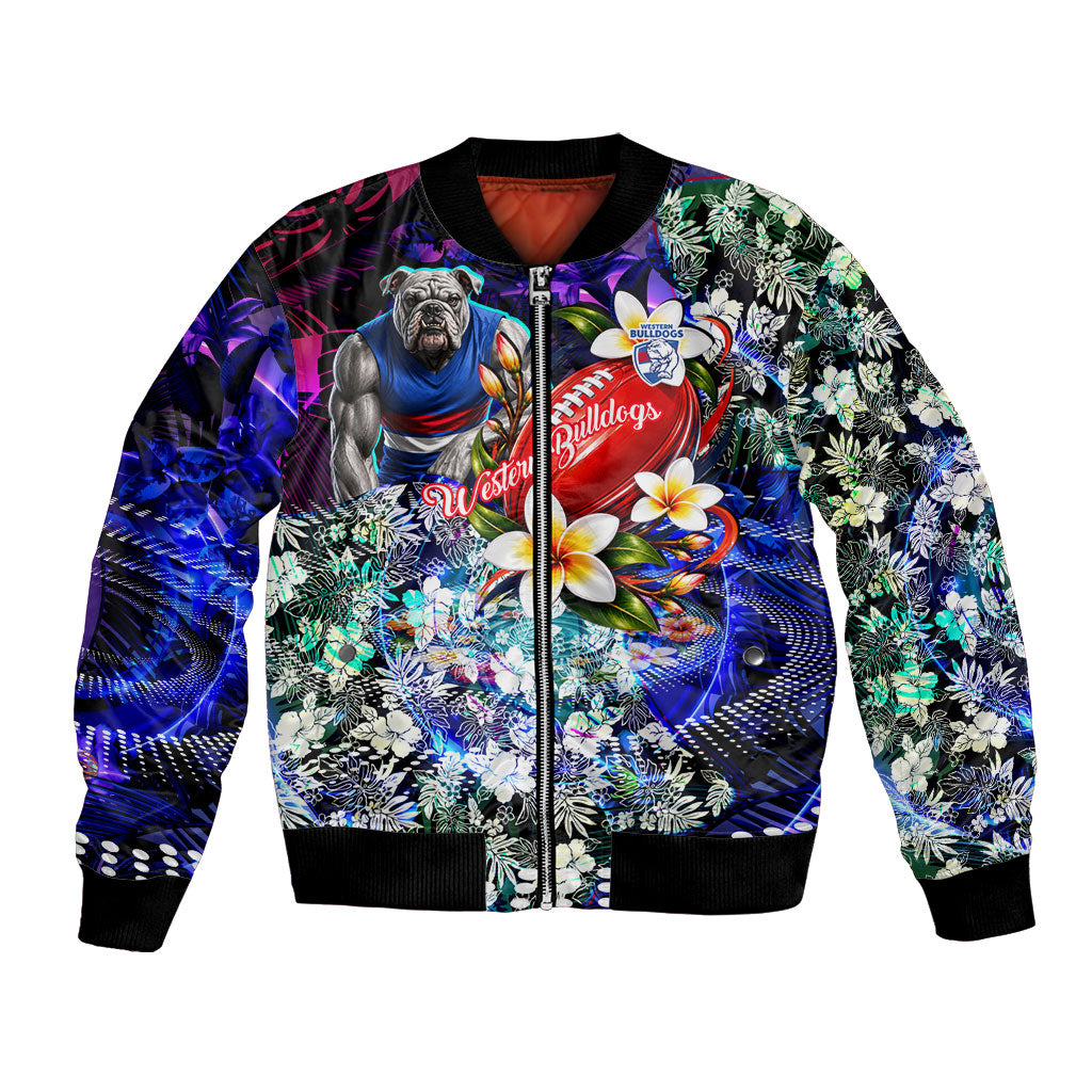 Personalized Western Bulldogs Football Bomber Jacket Tropical Hibiscus Flowers - Pacific Fusion Style
