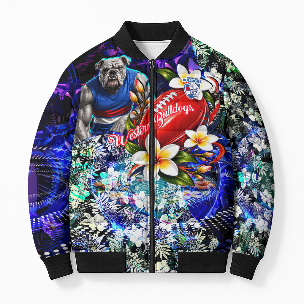 Personalized Western Bulldogs Football Bomber Puffer Jacket Tropical Hibiscus Flowers - Pacific Fusion Style