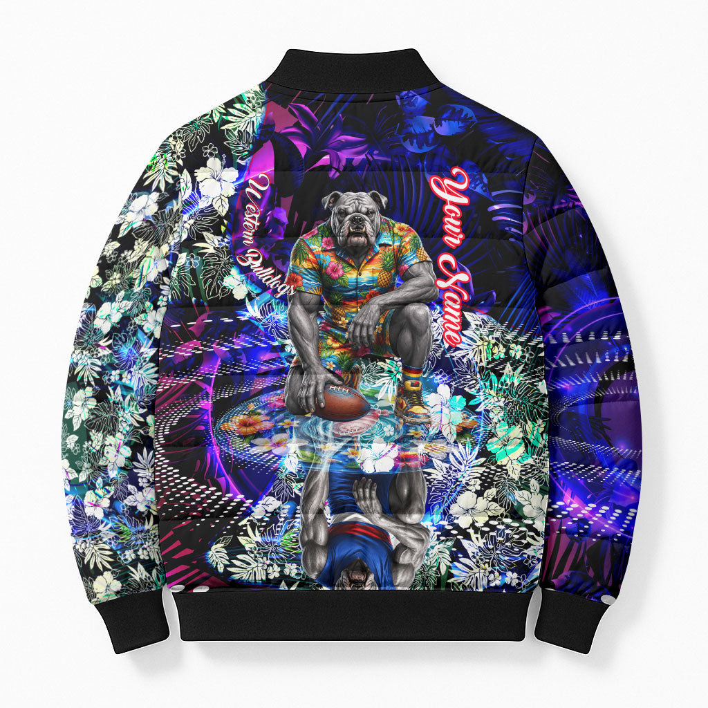 Personalized Western Bulldogs Football Bomber Puffer Jacket Tropical Hibiscus Flowers - Pacific Fusion Style