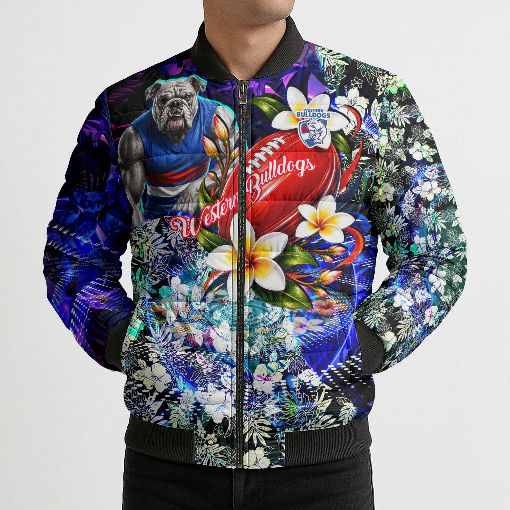 Personalized Western Bulldogs Football Bomber Puffer Jacket Tropical Hibiscus Flowers - Pacific Fusion Style