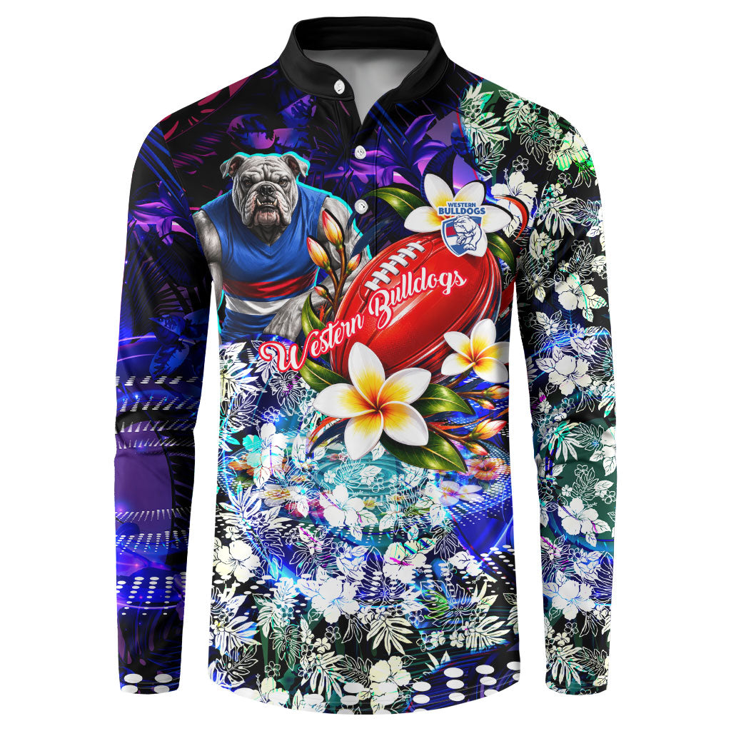 Personalized Western Bulldogs Football Button Sweatshirt Tropical Hibiscus Flowers - Pacific Fusion Style