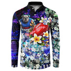 Personalized Western Bulldogs Football Button Sweatshirt Tropical Hibiscus Flowers - Pacific Fusion Style