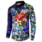Personalized Western Bulldogs Football Button Sweatshirt Tropical Hibiscus Flowers - Pacific Fusion Style
