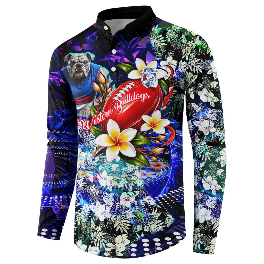 Personalized Western Bulldogs Football Button Sweatshirt Tropical Hibiscus Flowers - Pacific Fusion Style