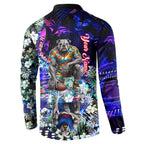 Personalized Western Bulldogs Football Button Sweatshirt Tropical Hibiscus Flowers - Pacific Fusion Style