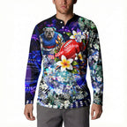 Personalized Western Bulldogs Football Button Sweatshirt Tropical Hibiscus Flowers - Pacific Fusion Style
