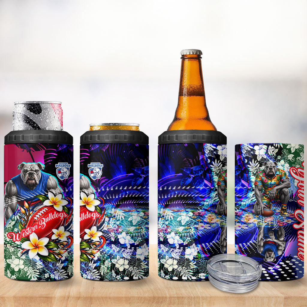 Personalized Western Bulldogs Football 4 in 1 Can Cooler Tumbler Tropical Hibiscus Flowers - Pacific Fusion Style