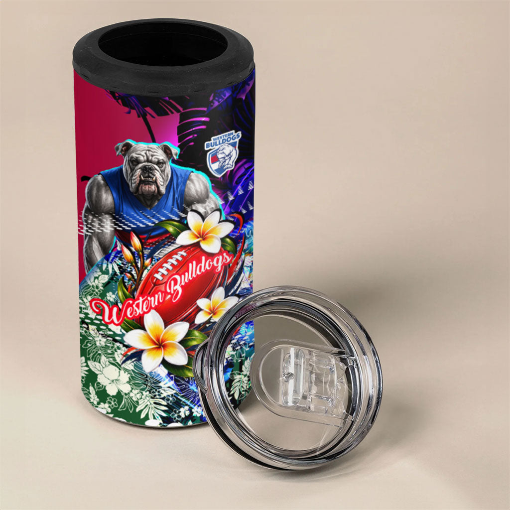 Personalized Western Bulldogs Football 4 in 1 Can Cooler Tumbler Tropical Hibiscus Flowers - Pacific Fusion Style