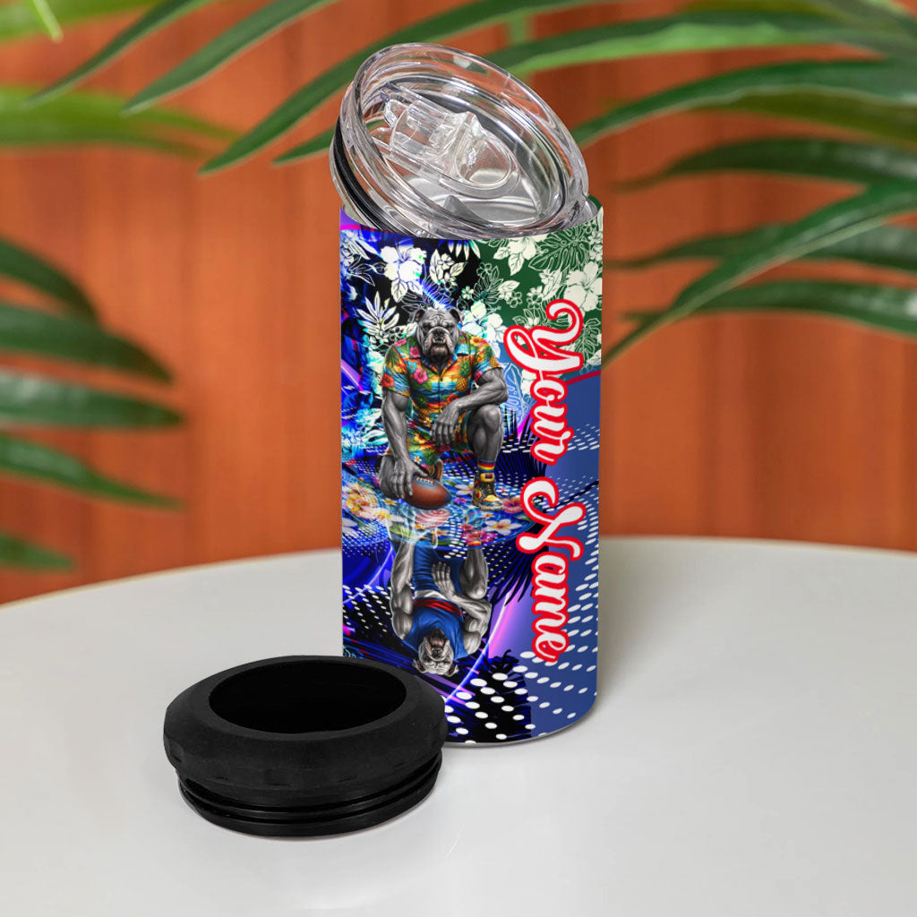 Personalized Western Bulldogs Football 4 in 1 Can Cooler Tumbler Tropical Hibiscus Flowers - Pacific Fusion Style
