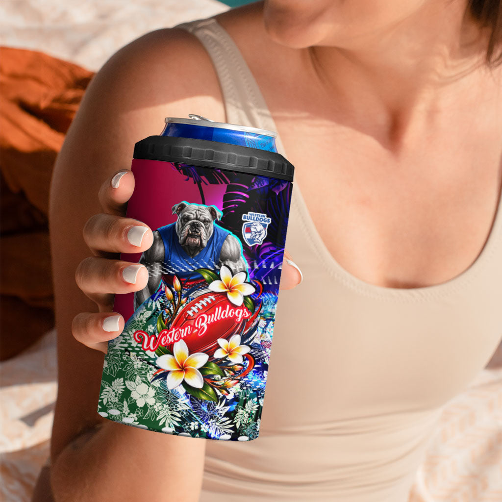 Personalized Western Bulldogs Football 4 in 1 Can Cooler Tumbler Tropical Hibiscus Flowers - Pacific Fusion Style