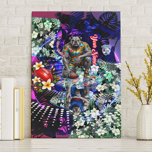 Personalized Western Bulldogs Football Canvas Wall Art Tropical Hibiscus Flowers - Pacific Fusion Style
