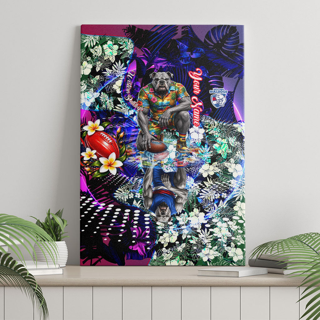Personalized Western Bulldogs Football Canvas Wall Art Tropical Hibiscus Flowers - Pacific Fusion Style