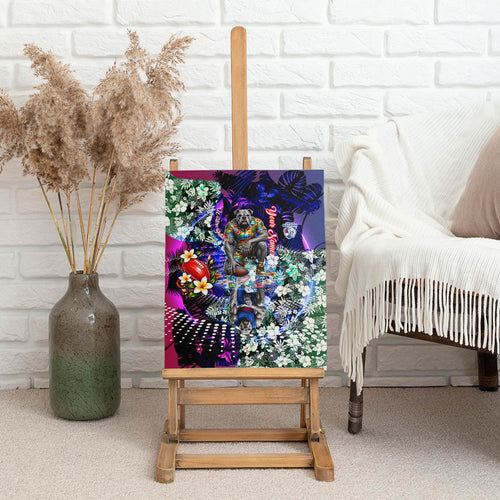 Personalized Western Bulldogs Football Canvas Wall Art Tropical Hibiscus Flowers - Pacific Fusion Style