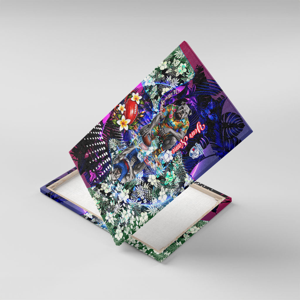 Personalized Western Bulldogs Football Canvas Wall Art Tropical Hibiscus Flowers - Pacific Fusion Style