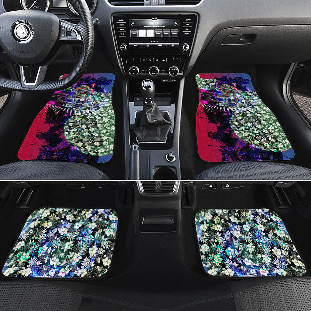Personalized Western Bulldogs Football Car Mats Tropical Hibiscus Flowers - Pacific Fusion Style