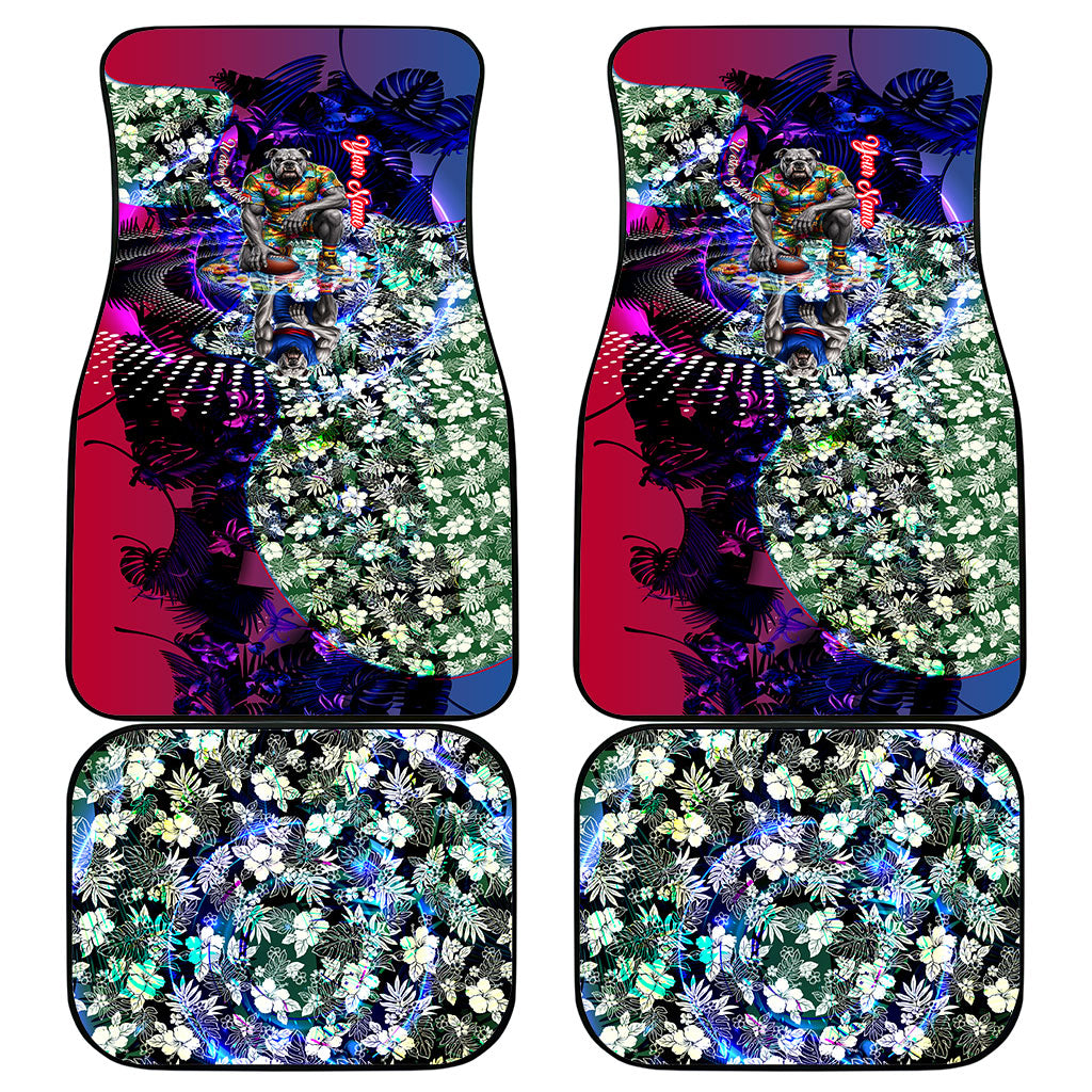 Personalized Western Bulldogs Football Car Mats Tropical Hibiscus Flowers - Pacific Fusion Style