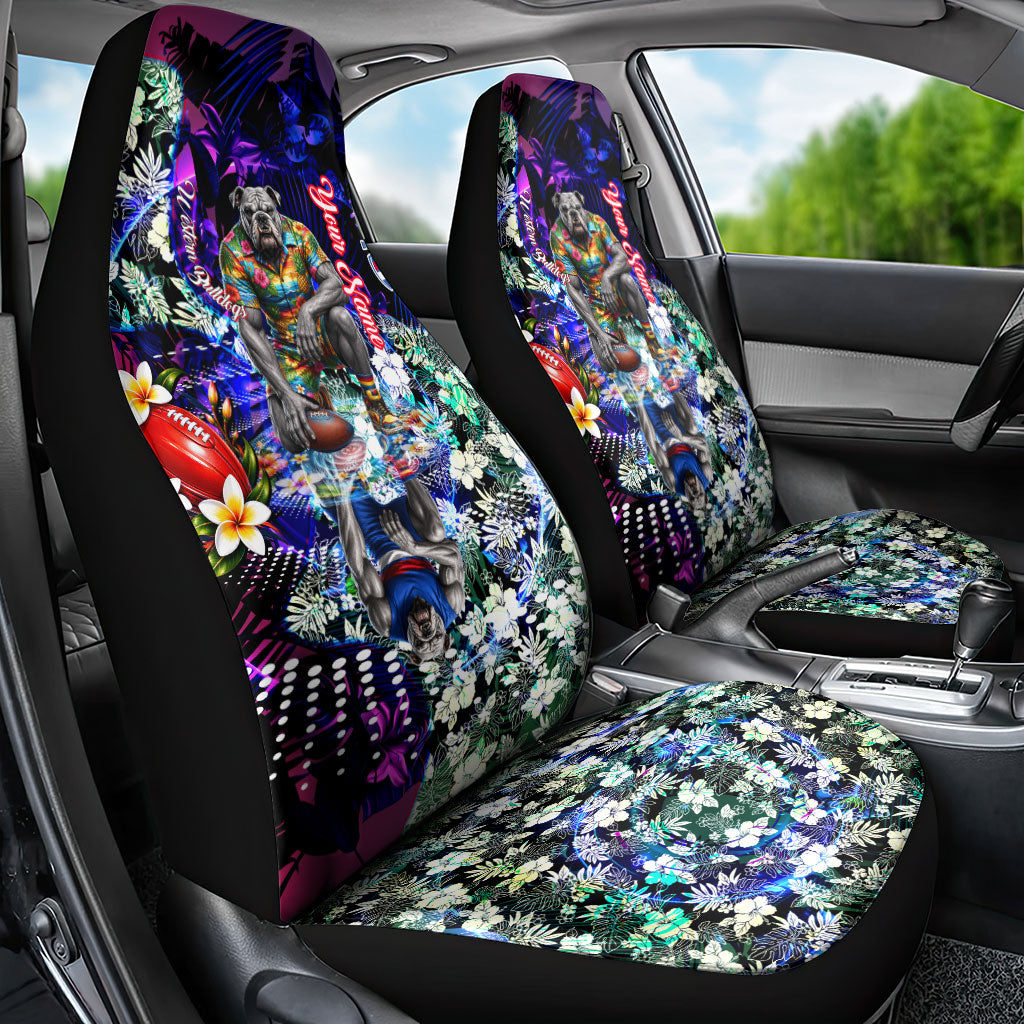 Personalized Western Bulldogs Football Car Seat Cover Tropical Hibiscus Flowers - Pacific Fusion Style