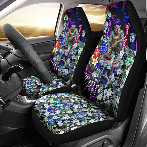 Personalized Western Bulldogs Football Car Seat Cover Tropical Hibiscus Flowers - Pacific Fusion Style