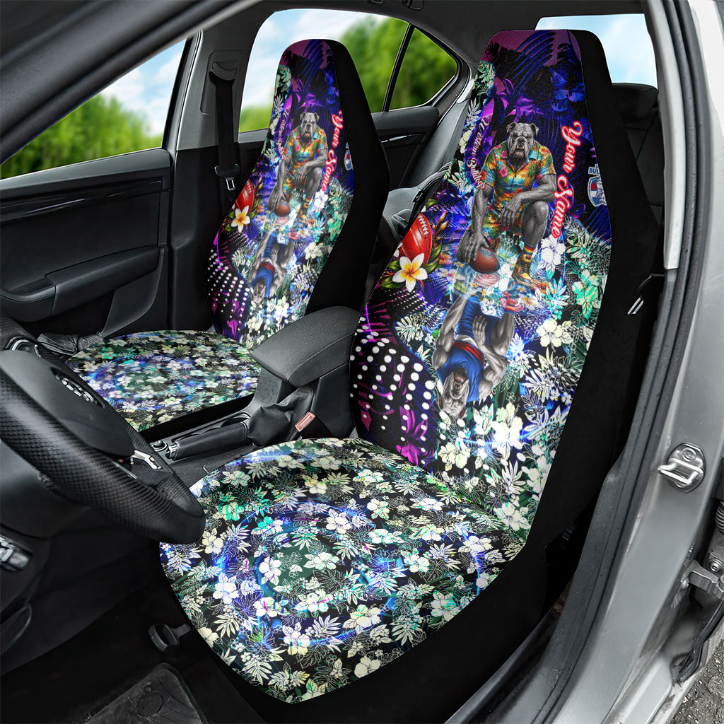 Personalized Western Bulldogs Football Car Seat Cover Tropical Hibiscus Flowers - Pacific Fusion Style