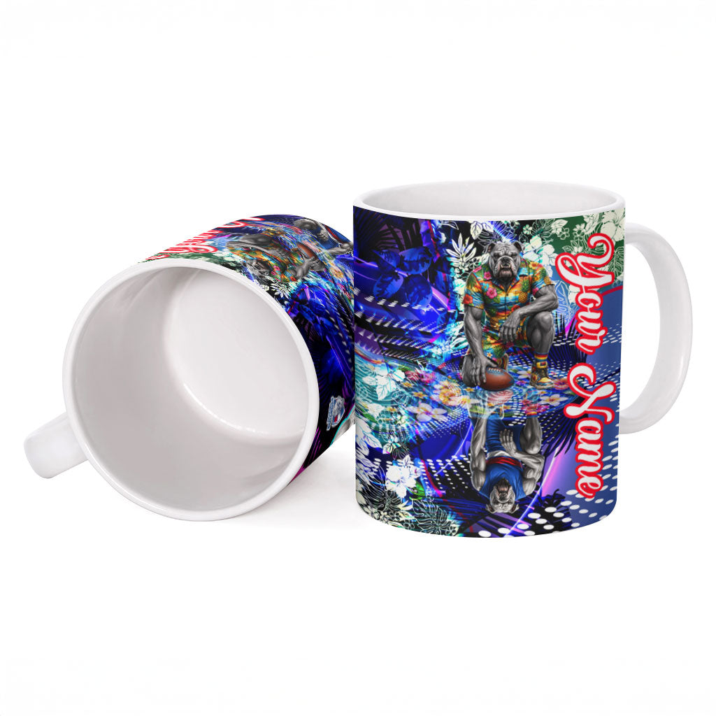 Personalized Western Bulldogs Football Ceramic Mug Tropical Hibiscus Flowers - Pacific Fusion Style