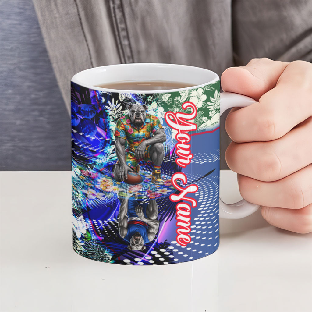 Personalized Western Bulldogs Football Ceramic Mug Tropical Hibiscus Flowers - Pacific Fusion Style