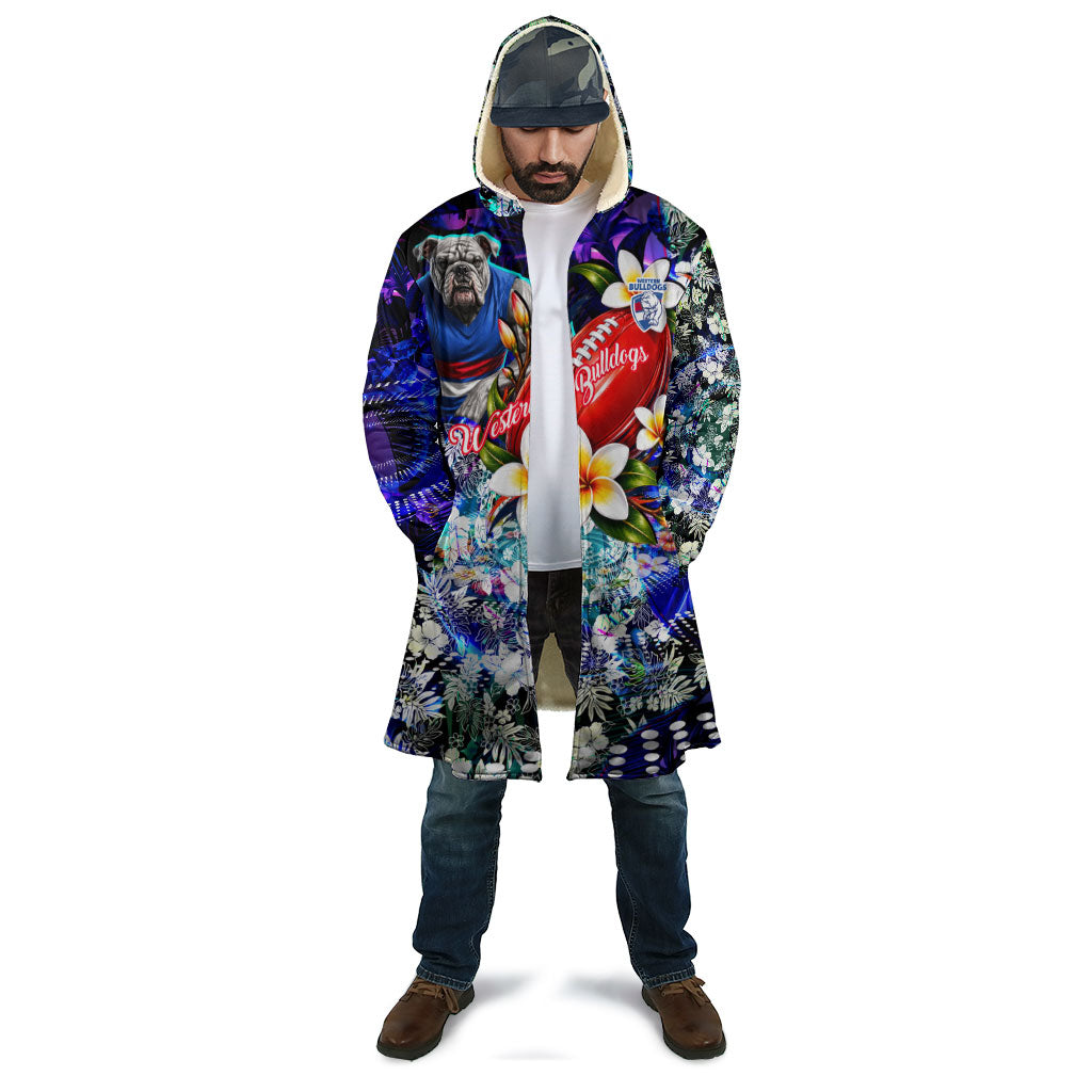 Personalized Western Bulldogs Football Cloak Tropical Hibiscus Flowers - Pacific Fusion Style