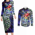 Personalized Western Bulldogs Football Couples Matching Long Sleeve Bodycon Dress and Long Sleeve Button Shirt Tropical Hibiscus Flowers - Pacific Fusion Style