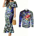 Personalized Western Bulldogs Football Couples Matching Mermaid Dress and Long Sleeve Button Shirt Tropical Hibiscus Flowers - Pacific Fusion Style