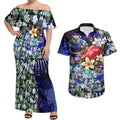 Personalized Western Bulldogs Football Couples Matching Off Shoulder Maxi Dress and Hawaiian Shirt Tropical Hibiscus Flowers - Pacific Fusion Style