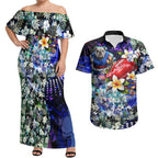 Personalized Western Bulldogs Football Couples Matching Off Shoulder Maxi Dress and Hawaiian Shirt Tropical Hibiscus Flowers - Pacific Fusion Style