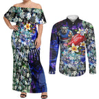 Personalized Western Bulldogs Football Couples Matching Off Shoulder Maxi Dress and Long Sleeve Button Shirt Tropical Hibiscus Flowers - Pacific Fusion Style