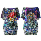 Personalized Western Bulldogs Football Couples Matching Off Shoulder Short Dress and Hawaiian Shirt Tropical Hibiscus Flowers - Pacific Fusion Style