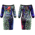 Personalized Western Bulldogs Football Couples Matching Off The Shoulder Long Sleeve Dress and Hawaiian Shirt Tropical Hibiscus Flowers - Pacific Fusion Style