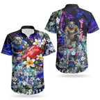 Personalized Western Bulldogs Football Couples Matching Short Sleeve Bodycon Dress and Hawaiian Shirt Tropical Hibiscus Flowers - Pacific Fusion Style