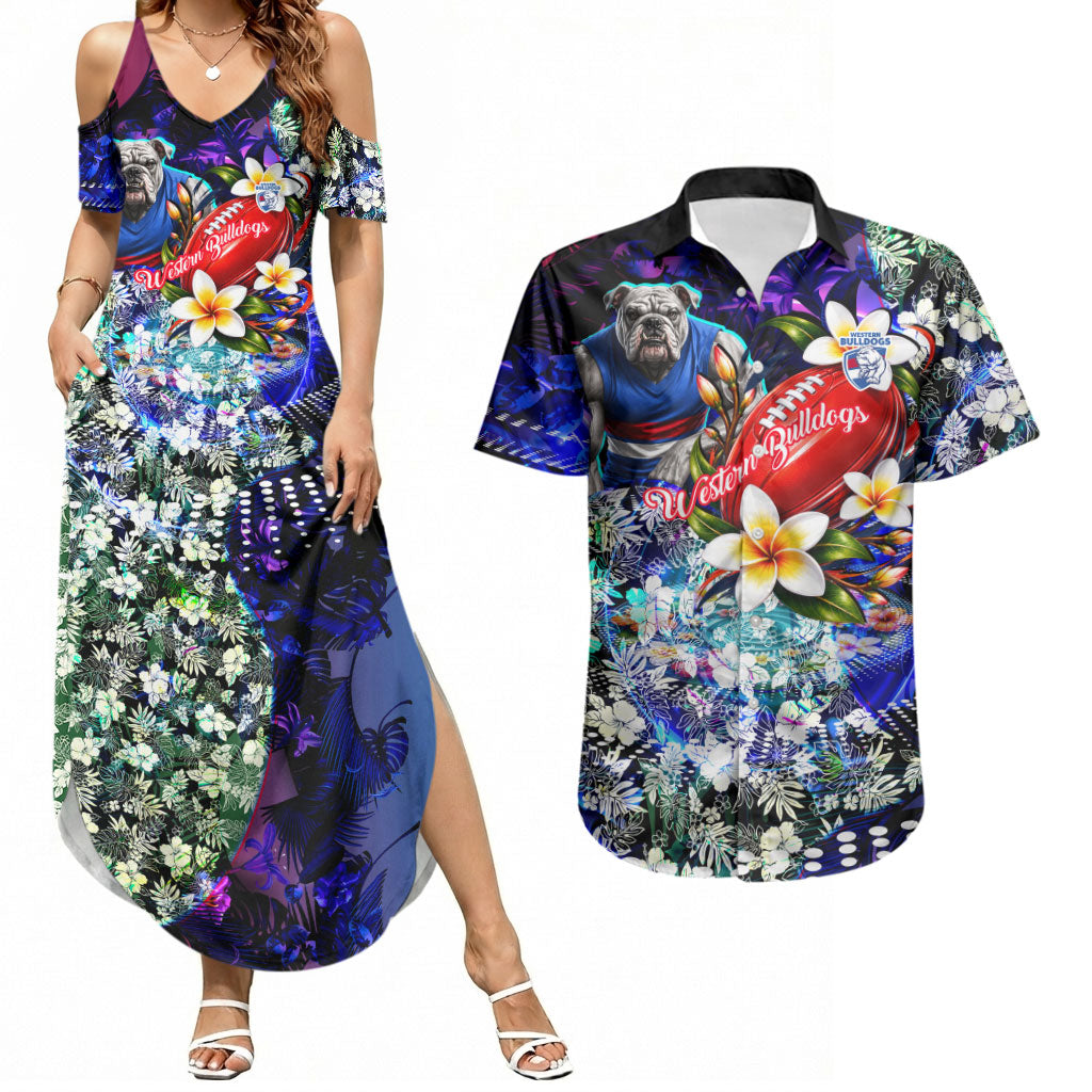 Personalized Western Bulldogs Football Couples Matching Summer Maxi Dress and Hawaiian Shirt Tropical Hibiscus Flowers - Pacific Fusion Style
