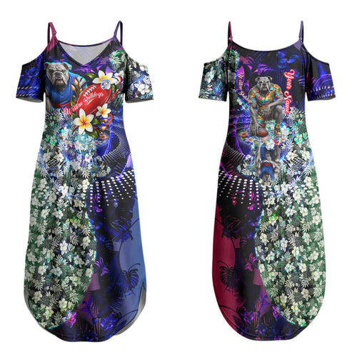 Personalized Western Bulldogs Football Couples Matching Summer Maxi Dress and Hawaiian Shirt Tropical Hibiscus Flowers - Pacific Fusion Style