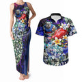 Personalized Western Bulldogs Football Couples Matching Tank Maxi Dress and Hawaiian Shirt Tropical Hibiscus Flowers - Pacific Fusion Style