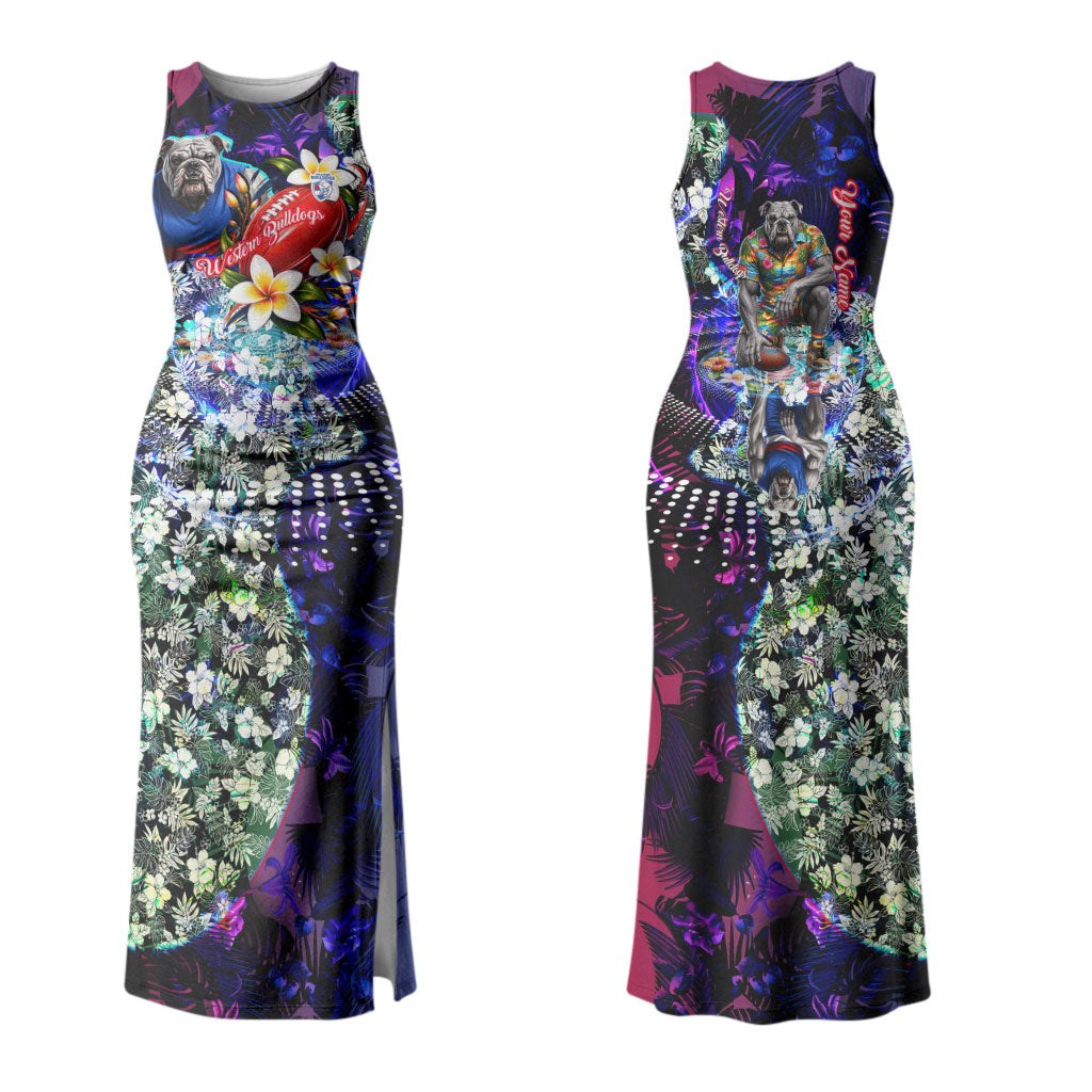Personalized Western Bulldogs Football Couples Matching Tank Maxi Dress and Hawaiian Shirt Tropical Hibiscus Flowers - Pacific Fusion Style