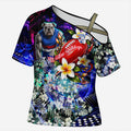 Personalized Western Bulldogs Football Cross Shoulder Shirt Tropical Hibiscus Flowers - Pacific Fusion Style