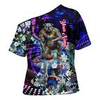 Personalized Western Bulldogs Football Cross Shoulder Shirt Tropical Hibiscus Flowers - Pacific Fusion Style