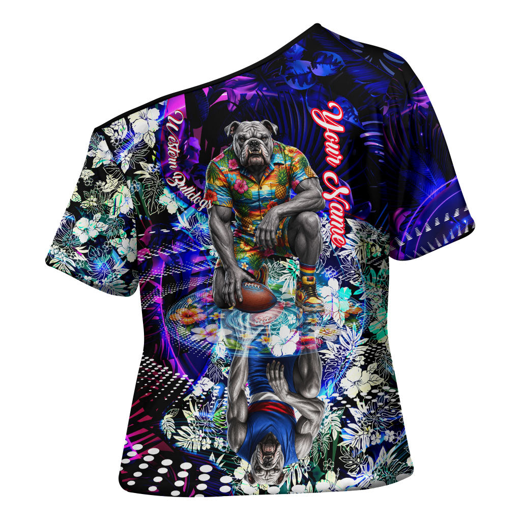 Personalized Western Bulldogs Football Cross Shoulder Shirt Tropical Hibiscus Flowers - Pacific Fusion Style