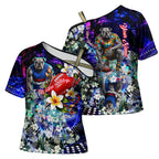 Personalized Western Bulldogs Football Cross Shoulder Shirt Tropical Hibiscus Flowers - Pacific Fusion Style